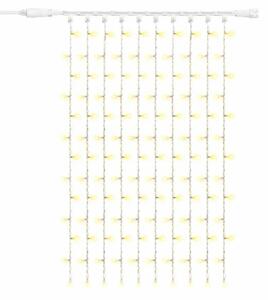 DECOLED Easy Fix LED světelný závěs venkovní, 100 × 150 cm, teple bílá s FLASH, 150 diod, bílý kabel, IP67, prodlužovací