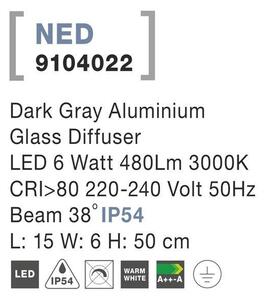 NV 9104022 Venkovní sloupkové svítidlo NED tmavě šedý hliník skleněný difuzor LED 6W 3000K 220-240V 38st. IP54 - NOVA LUCE