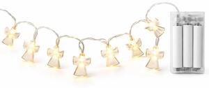 DECOLED LED světýlka na baterie, akryloví andílci, 1,5 m, teple bílá, 10 diod, čirý kabel, IP20 interiér, 2 × AA
