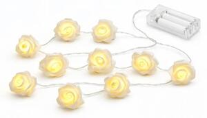 DECOLED LED světýlka na baterie, růžičky, 1,8 m, teple bílá, 10 diod, čirý kabel, IP20 interiér, 2× AA