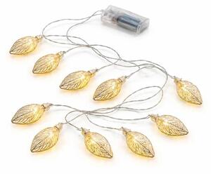 DECOLED LED světýlka na baterie, kovové lístky, 1,8 m, teple bílá, 10 diod, čirý kabel, IP20 interiér, 2 × AA