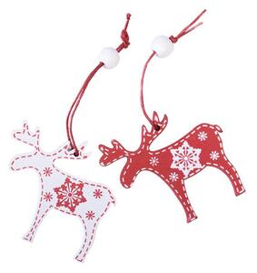 DECOLED Sada dřevěných vánočních ozdob sob 5 × 6 cm, červený a bílý, balení 12 ks