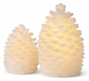 DECOLED Sada 2 LED svíček z pravého vosku na baterie, šišky, ø10 ×13 cm a ø 14 × 18,5 cm, bílé, CR2032 a AA