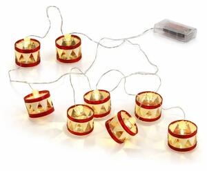 SIRIUS LED světýlka na baterky 1,5 m červené bubínky, teplá bílá, čirý kabel IP20 interiér, 2× AA