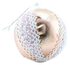 DECOLED Vánoční ozdoba na stromeček růžová 8 cm, s krajkovým vzorem, var. 2