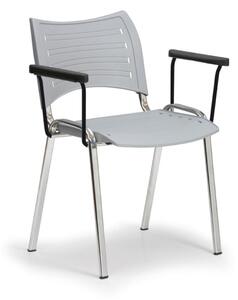 Plastová židle SMART - chromované nohy s područkami, šedá