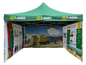 TENTino SET - Nůžkový párty stan 4x4 m s jednostranným potiskem Typ konstrukce: BIG HEXAGON, Rozsah potisku: pouze střecha, Plachtovina - gramáž: polyester 230 g/m2