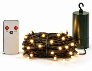 DECOLED LED světýlka na baterie, venkovní, 5,2 m, teple bílá, 50 diod, tmavě zelený kabel, IP44, ovladač, 4 × AA