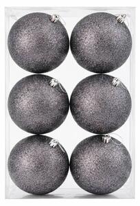 DECOLED Sada vánočních ozdob šedá glitter 10 cm plastová koule, balení 6 ks