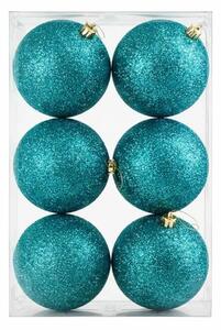 DECOLED Sada vánočních ozdob paví zelená 10 cm plastová koule glitter, balení 6 ks