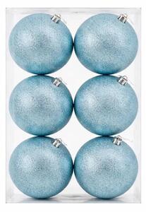 DECOLED Sada vánočních ozdob světle modrá glitter 10 cm plastová koule, balení 6 ks