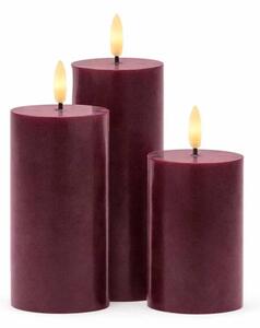 SIRIUS LED svíčky z pravého vosku dobíjecí Bordeaux, sada 3 ks, výška 10/12,5/15cm, ø 7,5 cm, vínová, bez stanice