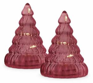 SIRIUS LED svítící stromeček skleněný, skleněný, sada 2 kusy, vínová, 9 cm