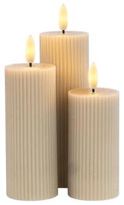 SIRIUS LED svíčky z pravého vosku dobíjecí Smilla, sada 3 ks, výška 10/12,5/15 cm, ø 7,5 cm, světle šedá, bez stanice