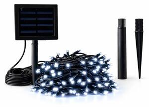 DECOLED LED venkovní solární světýlka na zahradu, 20 m, ledově bílá, 200 diod, černý kabel, IP44, solární panel