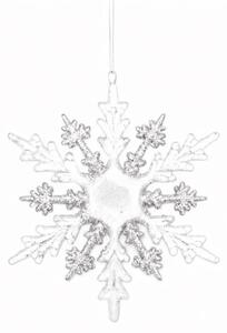 DECOLED Vánoční ozdoba na stromeček sněhová vločka 15 cm, akryl, závěsná, bílá a čirá