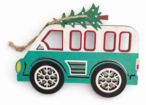 DECOLED Dřevěná vánoční ozdoba autobus 12 × 9,5 cm, k zavěšení