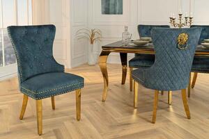 Designová židle Queen Lví hlava petrolejový samet