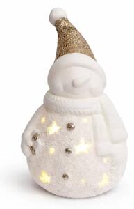 DECOLED LED dekorace keramický sněhulák, 9,3 × 8,8 × 16,5 cm, teple bílá, 2× LR44