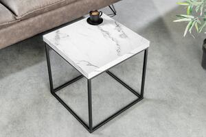 Designový odkládací stolek Haines 45 cm vzor bílý mramor