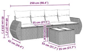 5dílná zahradní sedací souprava s poduškami černá polyratan