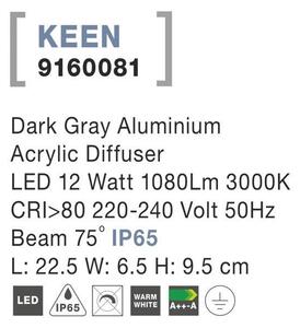 NV 9160081 Venkovní nástěnné svítidlo KEEN tmavě šedý hliník akrylový difuzor LED 12W 3000K 220-240V 75st. IP65 - NOVA LUCE