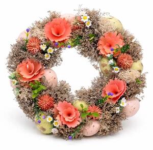 DECOLED Velikonoční věnec na dveře 30 × 30 × 8 cm, růžové květy, plast, venkovní