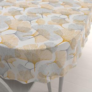 Biante Bavlněný oválný ubrus Sandra SA-745 Šedo-hořčicové ginkgo listy na bílém 50x100 cm