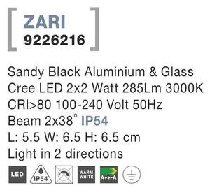 NV 9226216 Venkovní nástěnné svítidlo ZARI černý hliník a sklo Cree LED 2x2W 3000K 100-240V 2x38st. IP54 světlo ve dvou směrech - NOVA LUCE