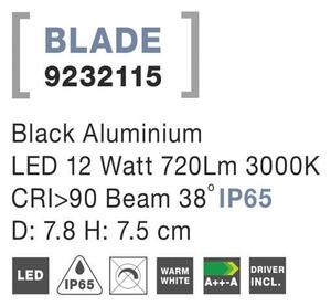 NV 9232115 Zapuštěné svítidlo BLADE černý hliník LED 12W 3000K 38st. IP65 - NOVA LUCE