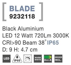 NV 9232118 Zapuštěné svítidlo BLADE černý hliník LED 12W 3000K 38st. IP65 výklopné - NOVA LUCE