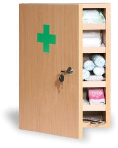 Dřevěná nástěnná lékárnička, 43x30x14 cm, buk, DIN 13157