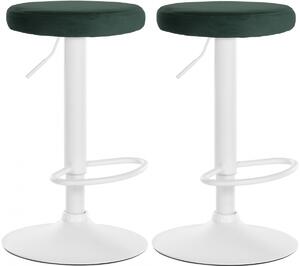 2x Barová židle Ponte - samet, bílý rám - Zelená