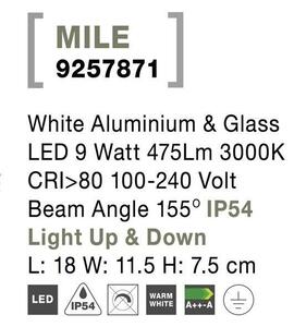 NV 9257871 Venkovní nástěnné svítidlo MILE bílý hliník a sklo LED 9W 3000K 100-240V 155st. IP54 světlo nahoru a dolů - NOVA LUCE
