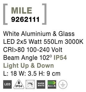 NV 9262111 Venkovní nástěnné svítidlo MILE bílý hliník a sklo LED 2x5W 3000K 100-240V 102st. IP54 světlo nahoru a dolů - NOVA LUCE