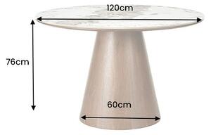 Kulatý keramický jídelní stůl Parthenia 120 cm bílý mramor / ořech