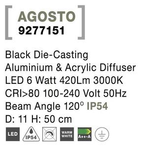 NV 9277151 Venkovní sloupkové svítidlo AGOSTO černý hliník a akrylový difuzor LED 6W 3000K 100-240V 120st. IP54 - NOVA LUCE