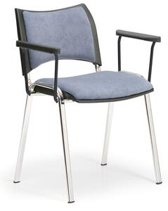 Konferenční židle SMART, chromované nohy, s područkami, modrá