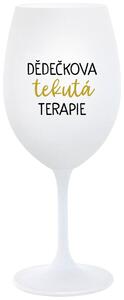 DĚDEČKOVA TEKUTÁ TERAPIE - bílá vtipná sklenice na víno 350 ml