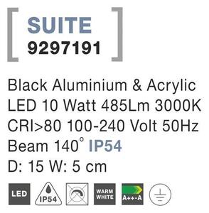 NV 9297191 Venkovní nástěnné svítidlo SUITE černý hliník a akryl LED 10W 3000K 100-240V 140st. IP54 - NOVA LUCE
