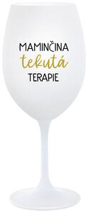 MAMINČINA TEKUTÁ TERAPIE - bílá sklenička na víno s nápisem 350 ml