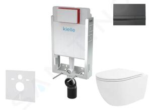 Kielle Set předstěnové instalace, klozetu Oudee Vortex, sedátka softclose a tlačítka Gemini I, lesklá černá 30505SZ90