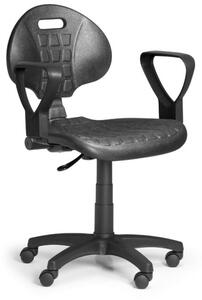 Pracovní židlle na kolečkách PUR s područkami, permanentní kontakt, pro měkké podlahy