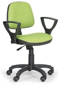 Pracovní židle na kolečkách MILANO s područkami, permanentní kontakt, pro měkké podlahy, zelená