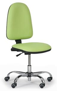 Pojízdná dílenská pracovní židle TORINO bez područek, permanentní kontakt, měkká kolečka, zelená