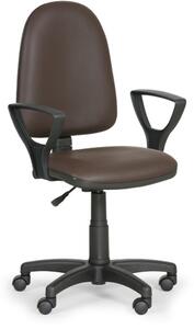 Dílenská pracovní židle na kolečkách TORINO s područkami, permanentní kontakt, pro měkké podlahy, hnědá