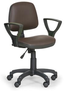 Pracovní židle na kolečkách MILANO s područkami, permanentní kontakt, pro měkké podlahy, hnědá