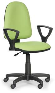 Dílenská pracovní židle na kolečkách TORINO s područkami, permanentní kontakt, pro měkké podlahy, zelená