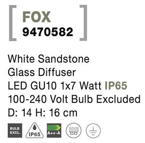 NV 9470582 Venkovní sloupkové svítidlo FOX bílý pískovec skleněný difuzor GU10 1x7W 100-240V bez žárovky IP65 - NOVA LUCE