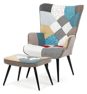 Relaxační křeslo s podnožkou AIRO - patchwork látka